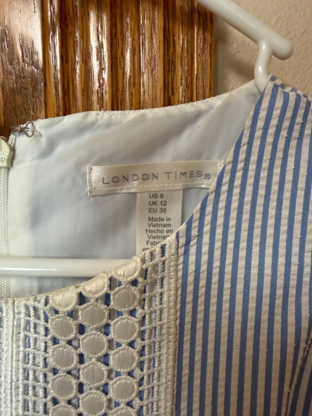 London Times Blue & Cream Striped Lace-Panel Mini Dress - Picture 3 of 4